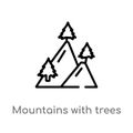 outline mountains with trees vector icon. isolated black simple line element illustration from nature concept. editable vector