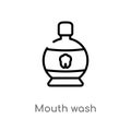 outline mouth wash vector icon. isolated black simple line element illustration from dentist concept. editable vector stroke mouth