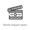 outline movie clapper open vector icon. isolated black simple line element illustration from cinema concept. editable vector Royalty Free Stock Photo