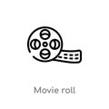 outline movie roll vector icon. isolated black simple line element illustration from cinema concept. editable vector stroke movie