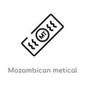outline mozambican metical vector icon. isolated black simple line element illustration from africa concept. editable vector