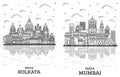 Outline Mumbai and Kolkata India City Skyline Set