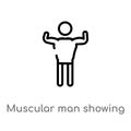outline muscular man showing his muscles vector icon. isolated black simple line element illustration from people concept. Royalty Free Stock Photo