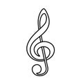 Outline music note symbol. Treble clef isolated on white background. Royalty Free Stock Photo