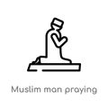 outline muslim man praying vector icon. isolated black simple line element illustration from religion-2 concept. editable vector