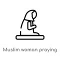 outline muslim woman praying vector icon. isolated black simple line element illustration from religion-2 concept. editable vector