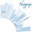 Outline Nagoya Skyline with Blue Buildings and Copy Space.