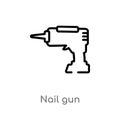 outline nail gun vector icon. isolated black simple line element illustration from construction concept. editable vector stroke Royalty Free Stock Photo