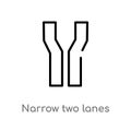 outline narrow two lanes vector icon. isolated black simple line element illustration from maps and flags concept. editable vector Royalty Free Stock Photo