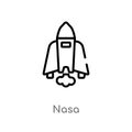 outline nasa vector icon. isolated black simple line element illustration from astronomy concept. editable vector stroke nasa icon Royalty Free Stock Photo