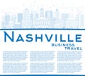 Outline Nashville Skyline with Blue Buildings and Copy Space.