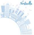 Outline Nashville Skyline with Blue Buildings and Copy Space.