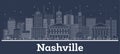 Outline Nashville Tennessee USA City Skyline with White Buildings