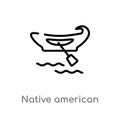 outline native american canoe vector icon. isolated black simple line element illustration from culture concept. editable vector