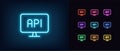 Outline neon API icon. Glowing neon computer with API sign, development interface pictogram Royalty Free Stock Photo