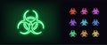 Outline neon biohazard icon. Glowing neon biohazard sign, infection pictogram