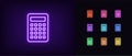 Outline neon calculator icon. Glowing neon math calculator sign, counting device pictogram. Business data calculation