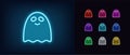 Outline neon cute ghost icon. Glowing neon Funny ghost with smile, smiling spirit pictogram