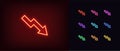 Outline neon decrease arrow icon. Glowing neon decline chart sign, downward arrow pictogram in vivid colors