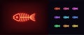 Outline neon fish skeleton icon. Glowing neon fishbone sign, fish spine pictogram Royalty Free Stock Photo