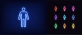 Outline neon man icon. Glowing neon man silhouette, male person pictogram