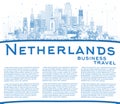 Outline Netherlands Skyline with Blue Buildings and Copy Space Royalty Free Stock Photo