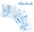 Outline Netherlands Skyline with Blue Buildings and Copy Space Royalty Free Stock Photo