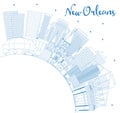 Outline New Orleans Louisiana City Skyline with Blue Buildings and Copy Space