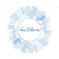 Outline New Orleans Louisiana City Skyline with Blue Buildings and Copy Space