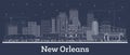 Outline New Orleans Louisiana city skyline with white buildings. Business travel and tourism concept with historic architecture.