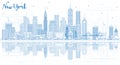 Outline New York USA City Skyline with Blue Buildings and Reflections. Royalty Free Stock Photo