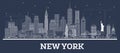 Outline New York USA City Skyline with White Buildings