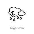 outline night rain vector icon. isolated black simple line element illustration from weather concept. editable vector stroke night