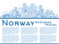 Outline Norway city skyline with blue buildings and copy space. Concept with historic and modern architecture. Norway cityscape