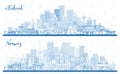 Outline Norway and Finland city skyline set with blue buildings. Concept with historic and modern architecture. Cityscape with Royalty Free Stock Photo