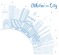 Outline Oklahoma City Skyline with Blue Buildings and Copy Space