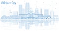 Outline Oklahoma City Skyline with Blue Buildings and Reflection