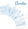 Outline Omaha Nebraska City Skyline with Blue Buildings and Copy Space