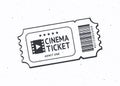 Outline of one cinema ticket with barcode. Paper retro coupon for movie entry. Symbol of the film industry. Vector illustration.
