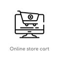 outline online store cart vector icon. isolated black simple line element illustration from commerce concept. editable vector Royalty Free Stock Photo