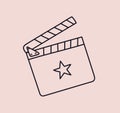 Outline open clapperboard isolated. Director's clapperboard with a star. Vector illustration of a video filming tool.