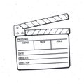 Outline of open clapperboard. Symbol of the movie industry, used in cinema when shooting a film. Vector illustration.