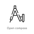 outline open compass vector icon. isolated black simple line element illustration from measurement concept. editable vector stroke