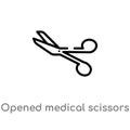 outline opened medical scissors vector icon. isolated black simple line element illustration from medical concept. editable vector