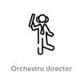 outline orchestra director with stick vector icon. isolated black simple line element illustration from music concept. editable