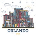 Outline Orlando Florida City Skyline with Colored Modern and Historic Buildings Isolated on White. Orlando USA Cityscape with Royalty Free Stock Photo