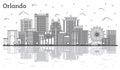 Outline Orlando Florida City Skyline with Modern Buildings and Reflections Isolated on White Royalty Free Stock Photo