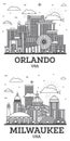 Outline Orlando Florida City Skyline with Modern and Historic Buildings Isolated on White. Orlando USA Cityscape with Landmarks Royalty Free Stock Photo