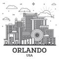 Outline Orlando Florida City Skyline with Modern and Historic Buildings Isolated on White. Orlando USA Cityscape, Royalty Free Stock Photo