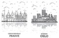 Outline Oslo Norway and Prague Czech Republic City Skyline Set Royalty Free Stock Photo